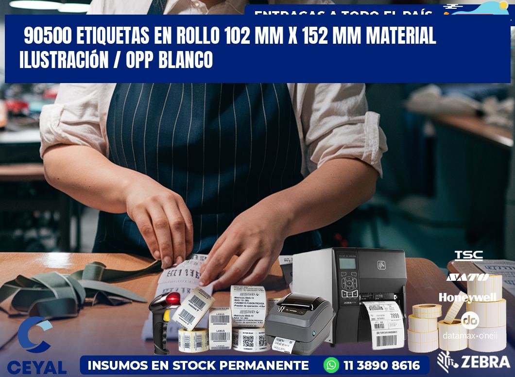 90500 Etiquetas en rollo 102 mm x 152 mm material Ilustración / OPP Blanco