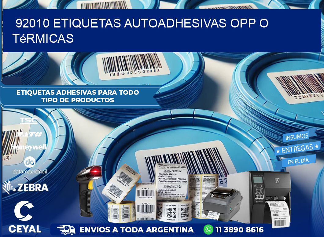 92010 etiquetas autoadhesivas opp o térmicas