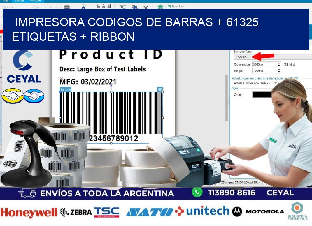 impresora codigos de barras + 61325 etiquetas + ribbon
