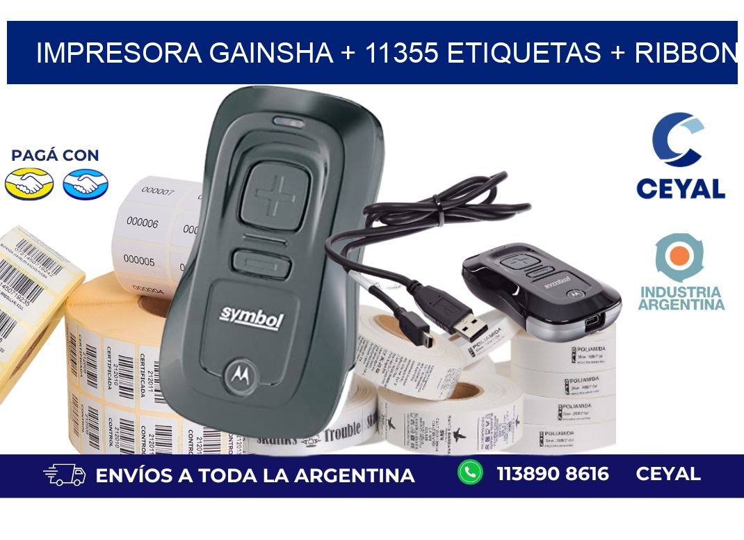 impresora gainsha + 11355 etiquetas + ribbon