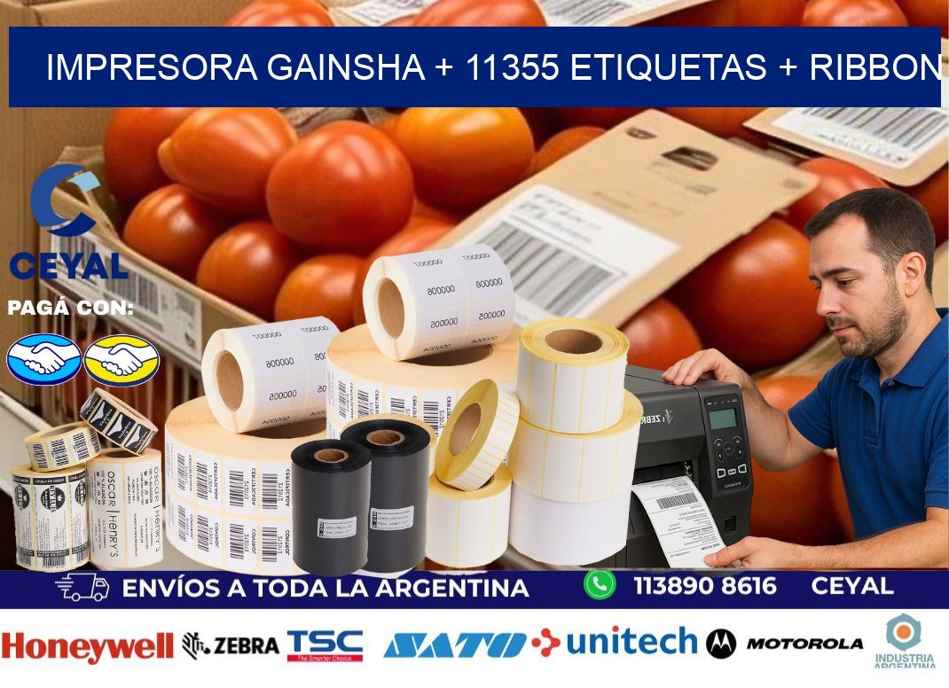 impresora gainsha + 11355 etiquetas + ribbon