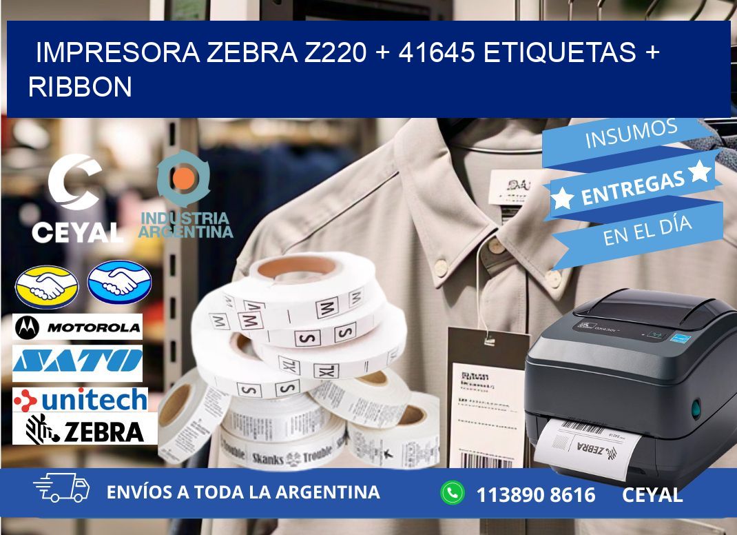 impresora zebra z220 + 41645 etiquetas + ribbon