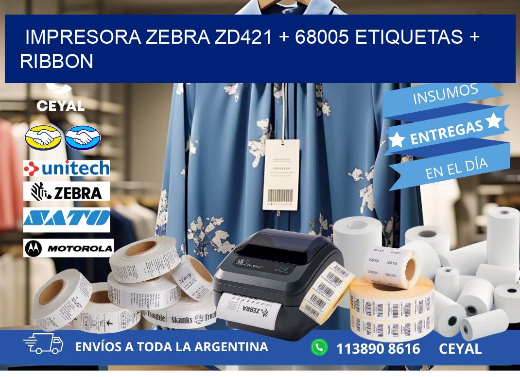 impresora zebra zd421 + 68005 etiquetas + ribbon