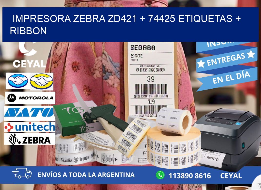 impresora zebra zd421 + 74425 etiquetas + ribbon