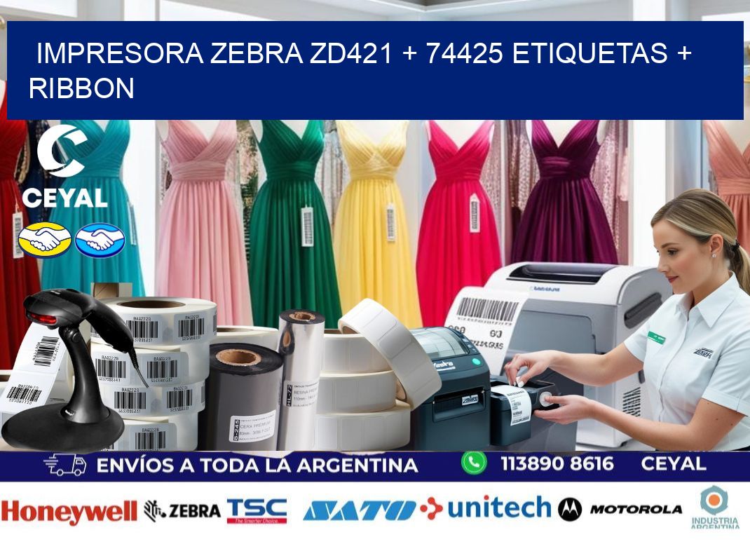 impresora zebra zd421 + 74425 etiquetas + ribbon