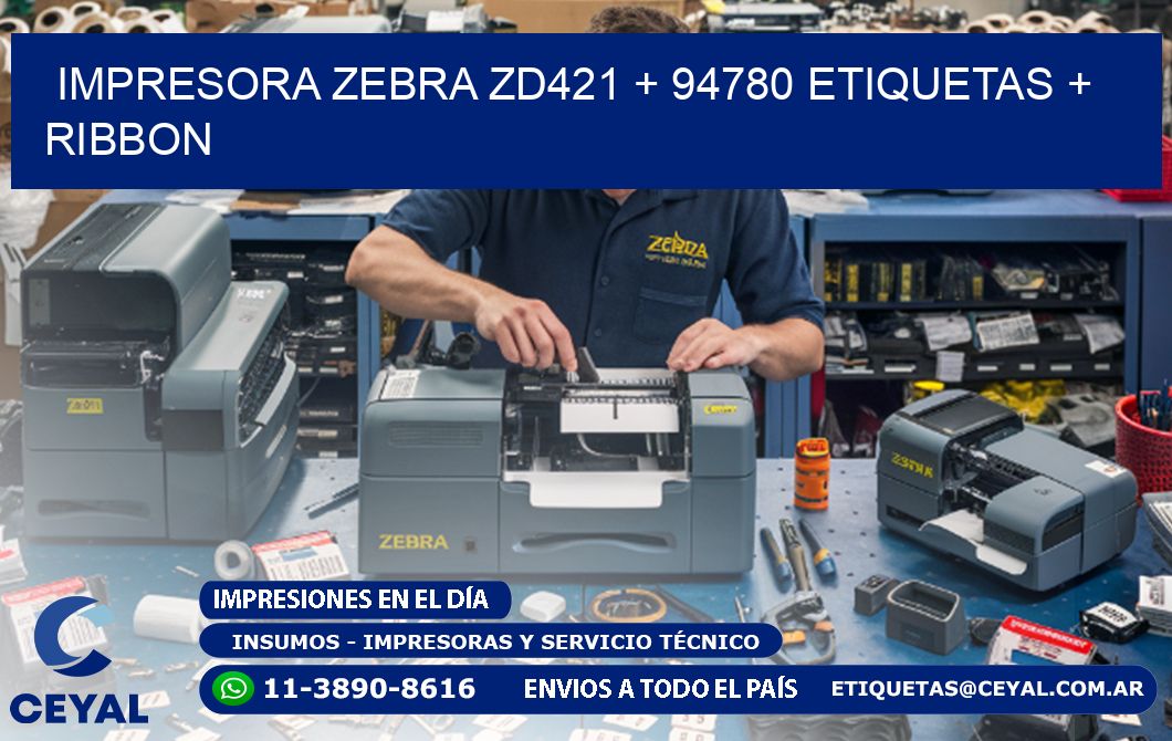 impresora zebra zd421 + 94780 etiquetas + ribbon