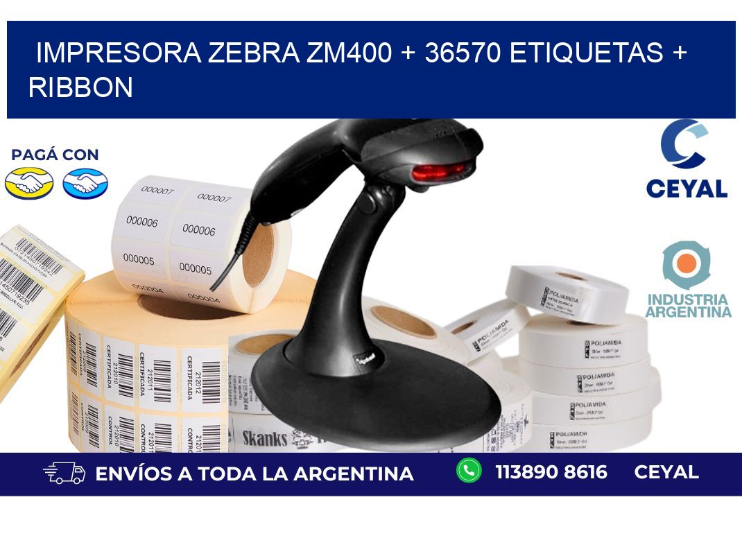 impresora zebra zm400 + 36570 etiquetas + ribbon