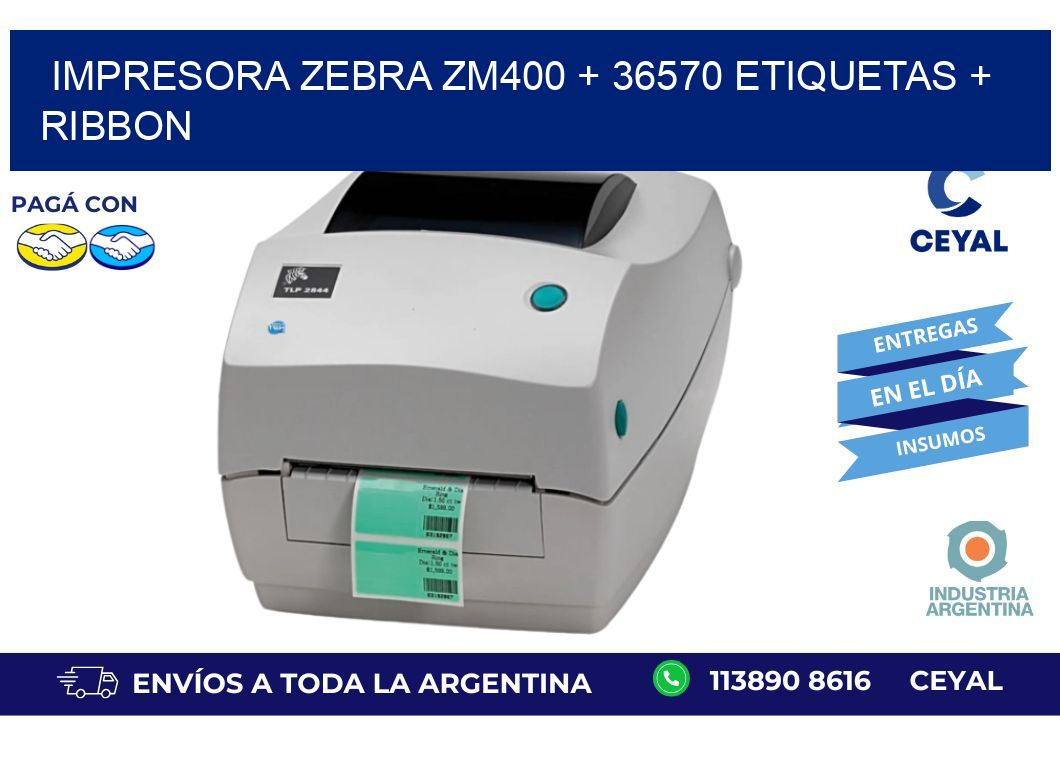 impresora zebra zm400 + 36570 etiquetas + ribbon