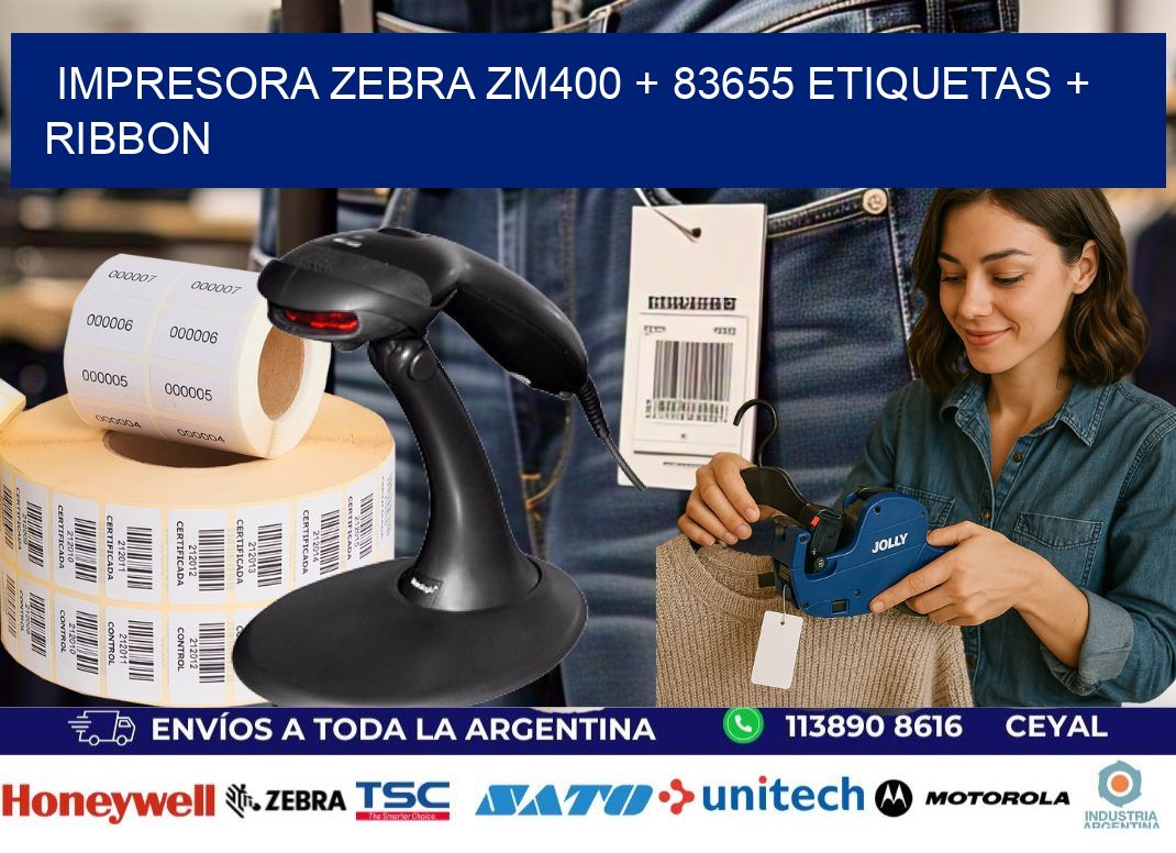 impresora zebra zm400 + 83655 etiquetas + ribbon