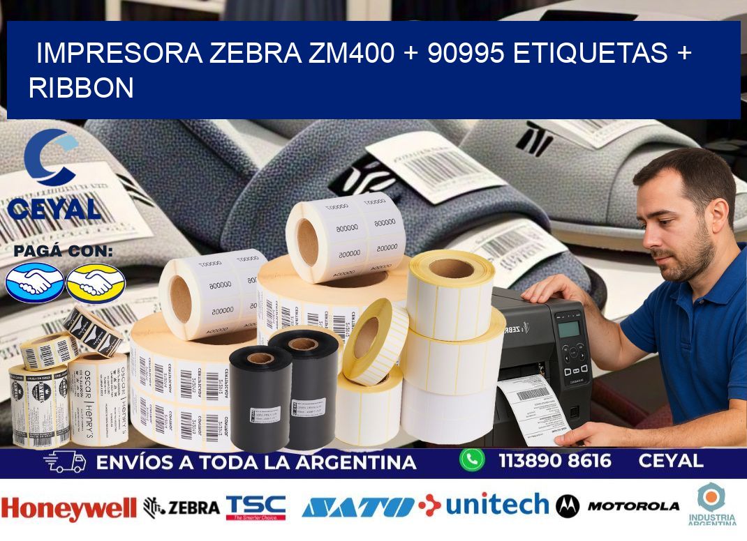 impresora zebra zm400 + 90995 etiquetas + ribbon