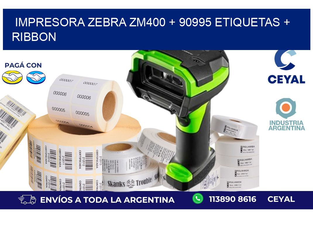 impresora zebra zm400 + 90995 etiquetas + ribbon
