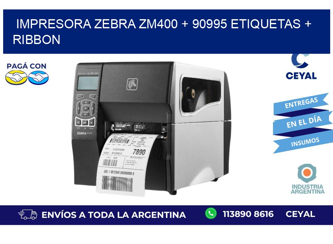 impresora zebra zm400 + 90995 etiquetas + ribbon