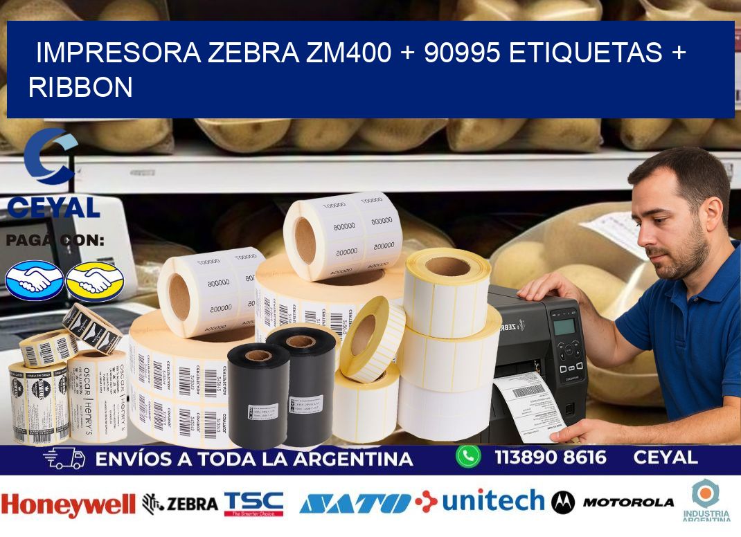 impresora zebra zm400 + 90995 etiquetas + ribbon