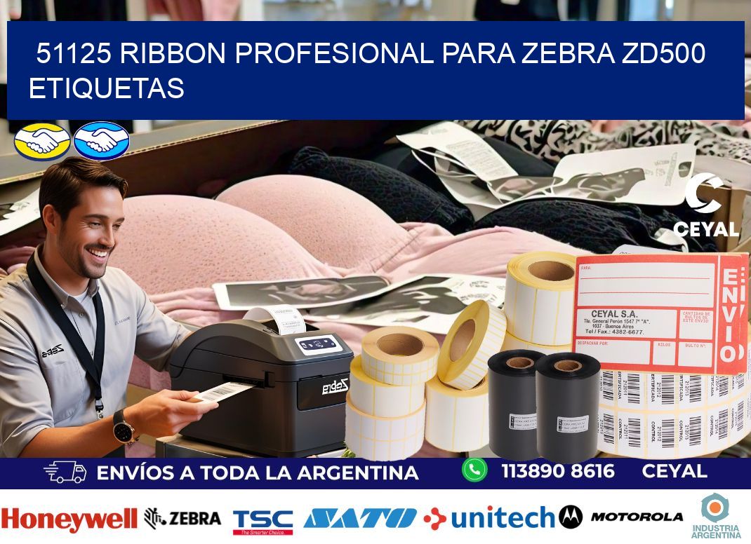 51125 ribbon profesional para zebra zd500 etiquetas