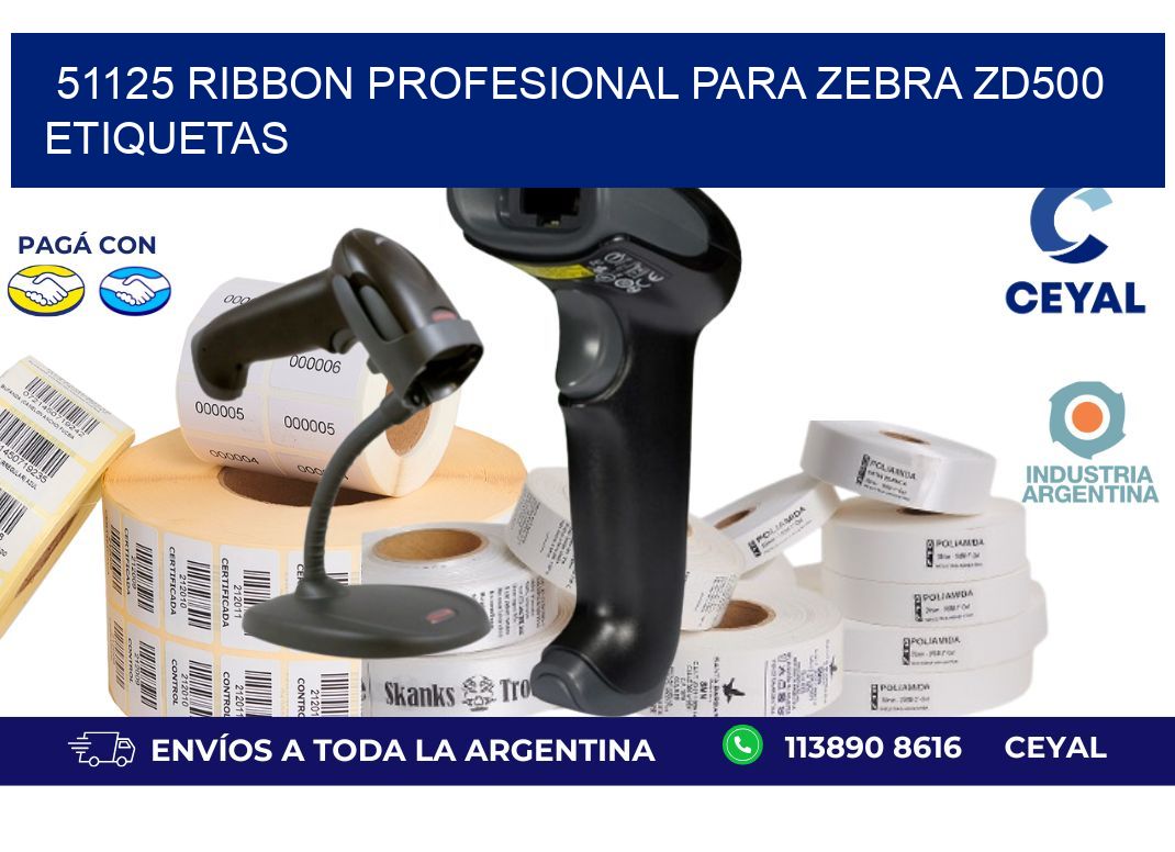 51125 ribbon profesional para zebra zd500 etiquetas
