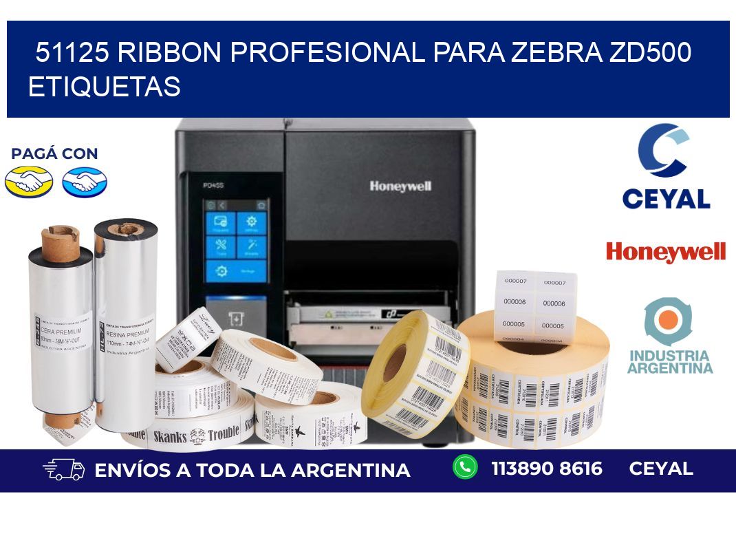 51125 ribbon profesional para zebra zd500 etiquetas