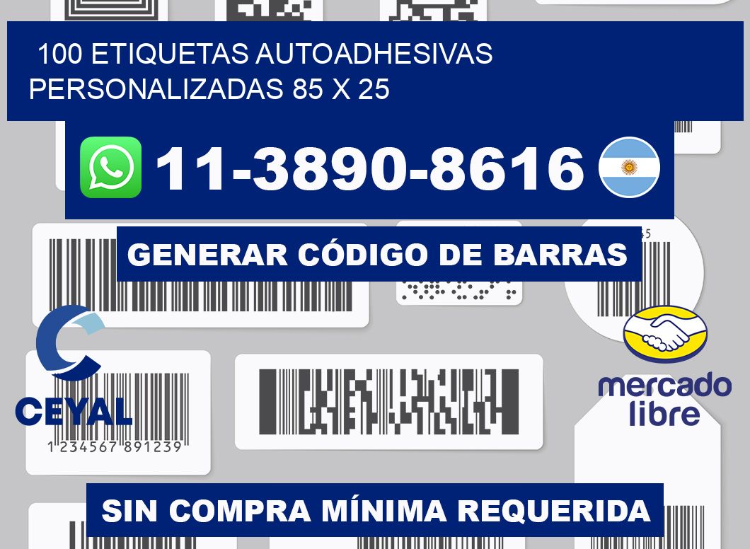 100 Etiquetas autoadhesivas personalizadas 85 x 25