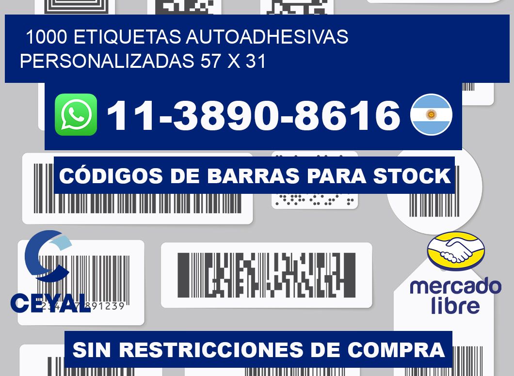 1000 Etiquetas autoadhesivas personalizadas 57 x 31