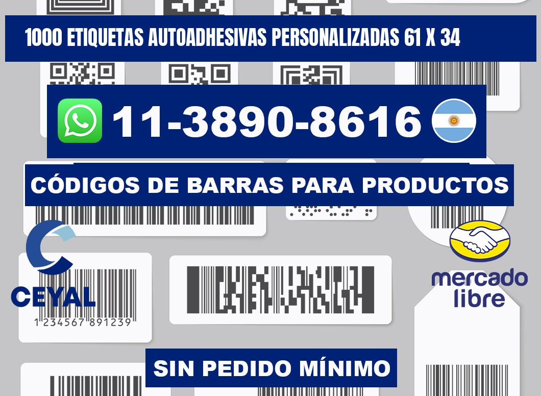 1000 Etiquetas autoadhesivas personalizadas 61 x 34