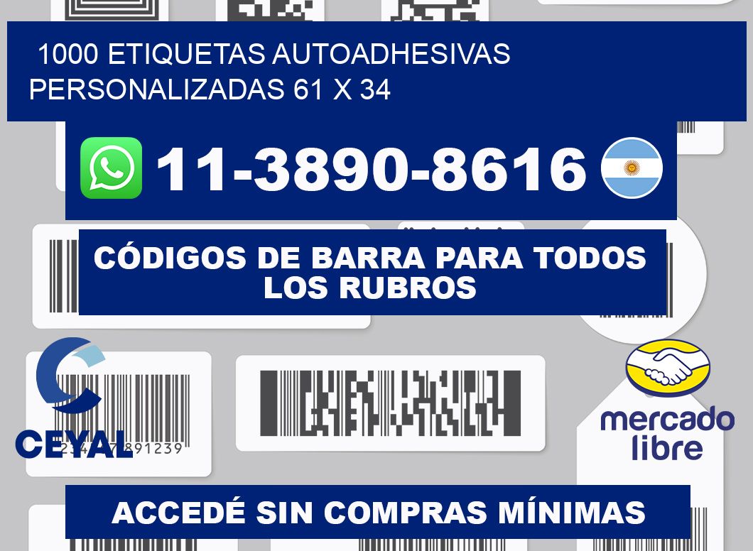 1000 Etiquetas autoadhesivas personalizadas 61 x 34
