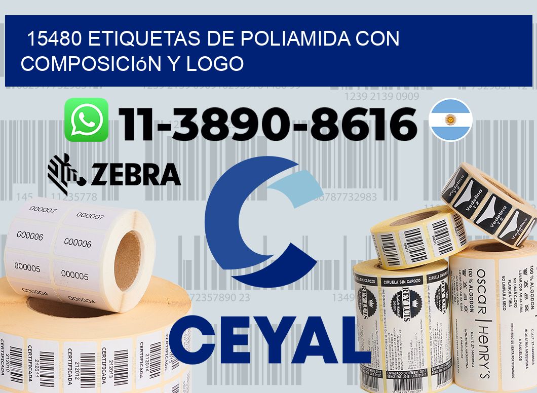 15480 Etiquetas de poliamida con composición y logo