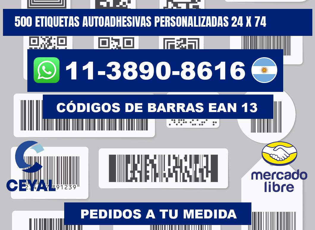 500 Etiquetas autoadhesivas personalizadas 24 x 74