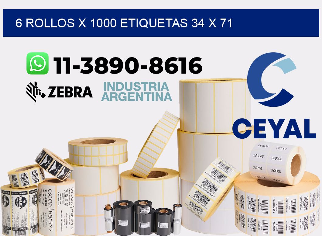 6 rollos x 1000 etiquetas 34 x 71