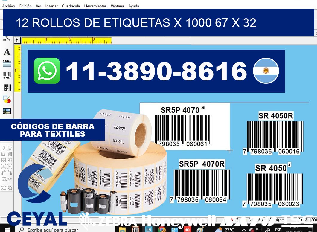 12 rollos de etiquetas x 1000 67 x 32