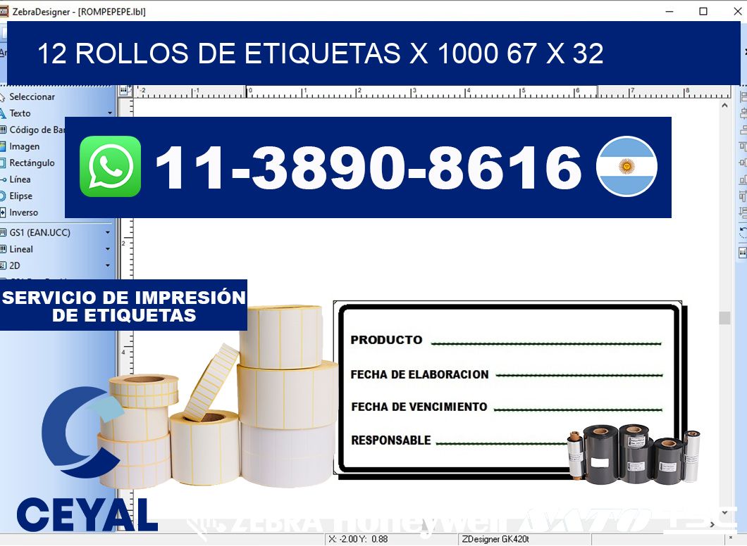 12 rollos de etiquetas x 1000 67 x 32
