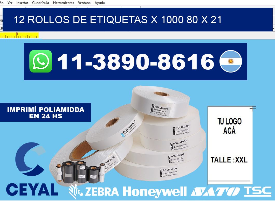12 rollos de etiquetas x 1000 80 x 21