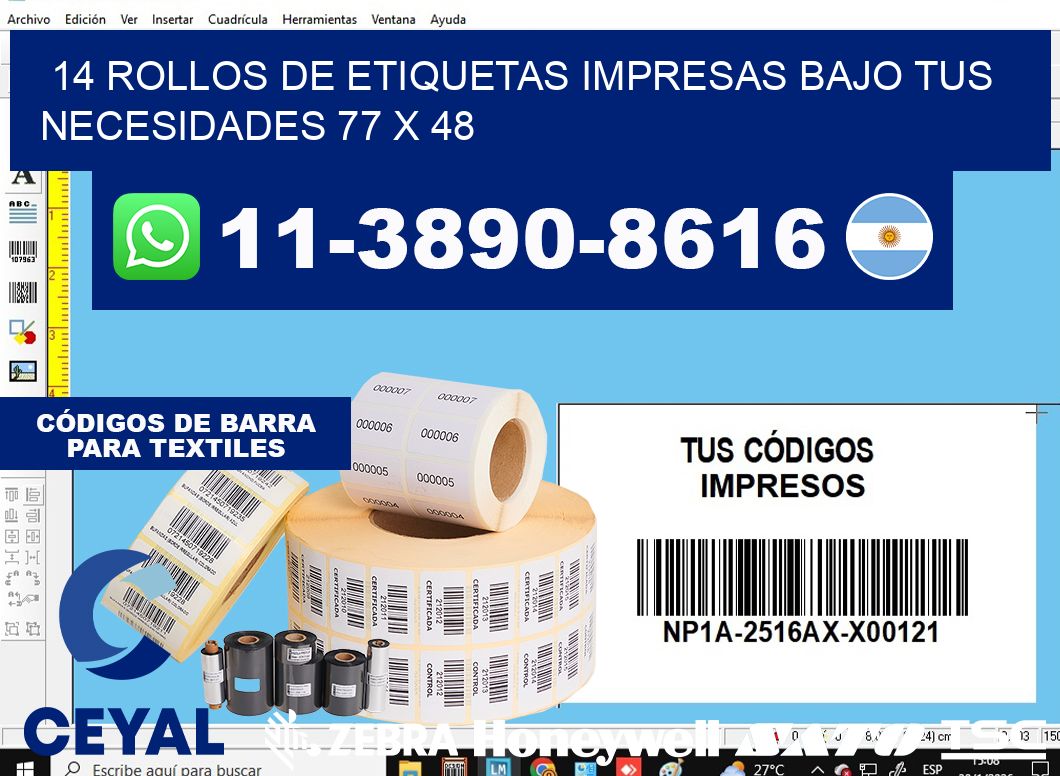 14 rollos de etiquetas impresas bajo tus necesidades 77 x 48
