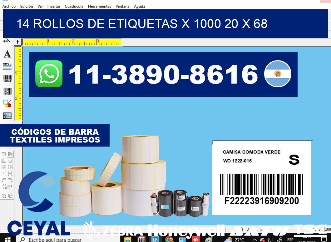 14 rollos de etiquetas x 1000 20 x 68