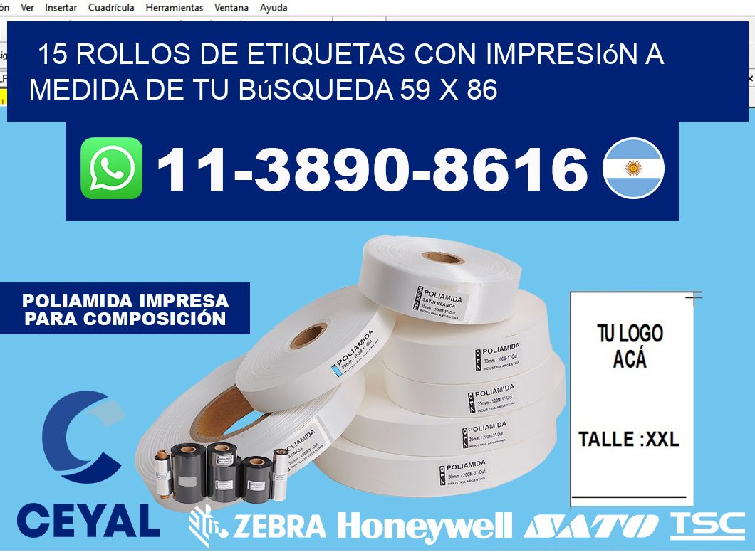 15 rollos de etiquetas con impresión a medida de tu búsqueda 59 x 86