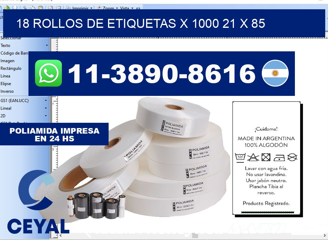 18 rollos de etiquetas x 1000 21 x 85