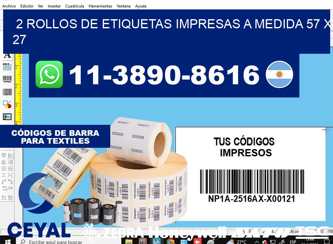 2 rollos de etiquetas impresas a medida 57 x 27