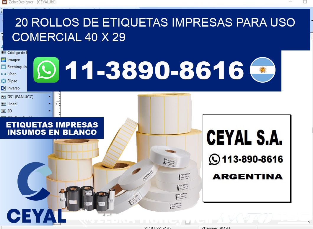 20 rollos de etiquetas impresas para uso comercial 40 x 29
