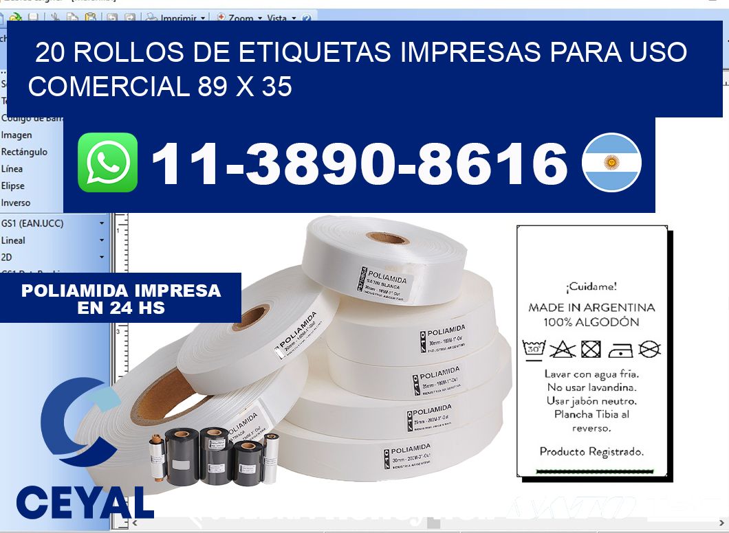 20 rollos de etiquetas impresas para uso comercial 89 x 35
