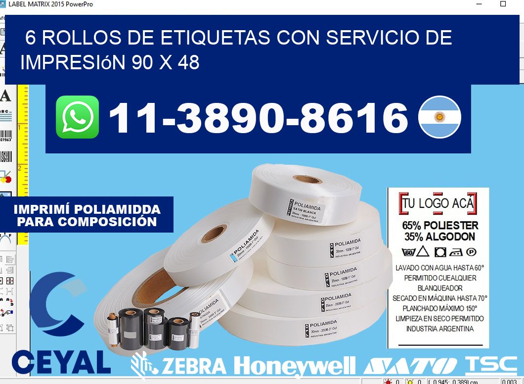 6 rollos de etiquetas con servicio de impresión 90 x 48