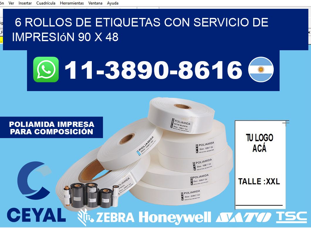 6 rollos de etiquetas con servicio de impresión 90 x 48