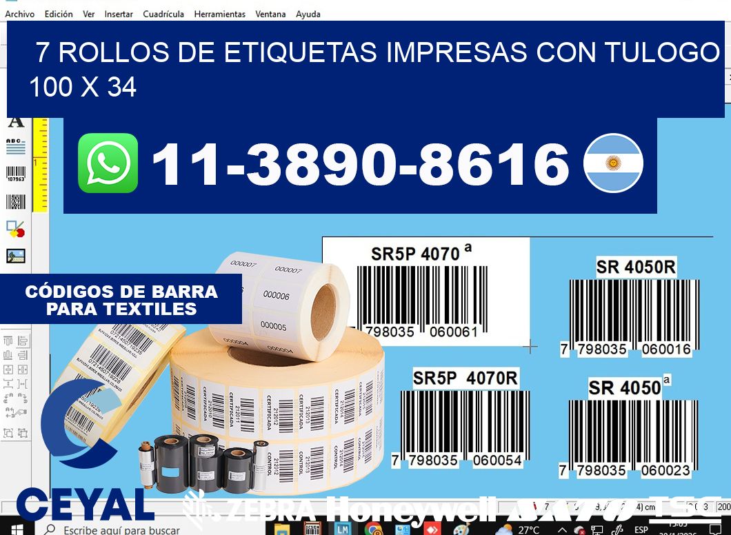 7 rollos de etiquetas impresas con tulogo 100 x 34