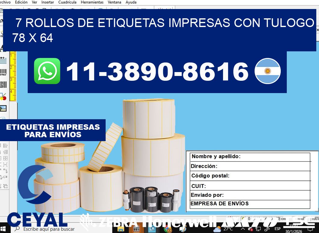 7 rollos de etiquetas impresas con tulogo 78 x 64
