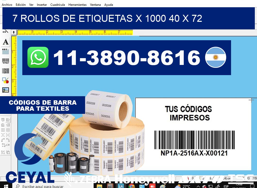7 rollos de etiquetas x 1000 40 x 72