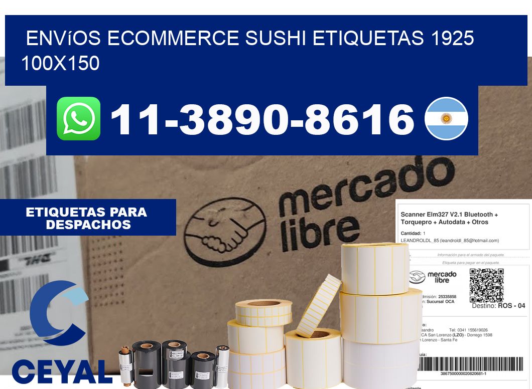 Envíos Ecommerce sushi etiquetas 1925 100x150