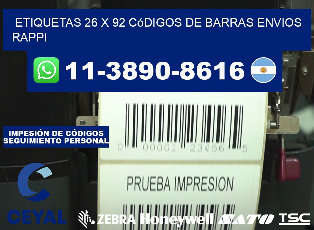 etiquetas 26 x 92 códigos de barras envios rappi