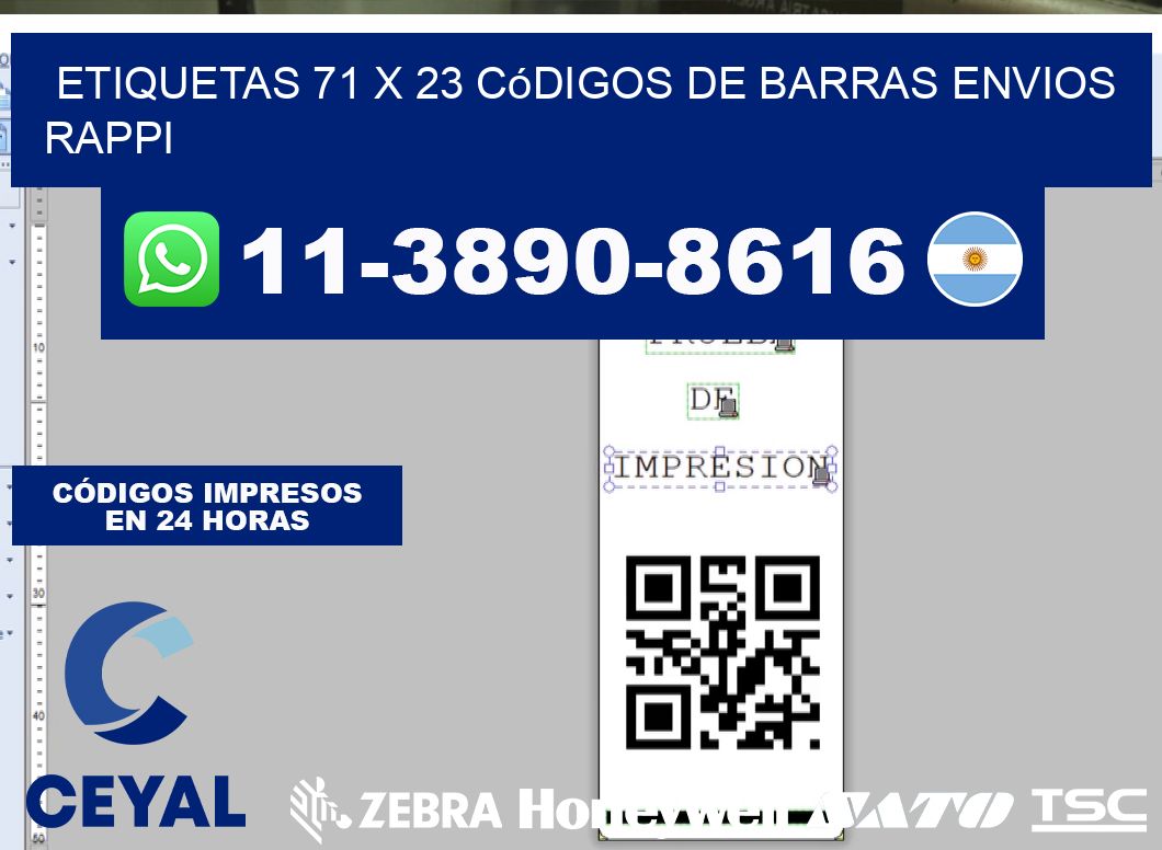 etiquetas 71 x 23 códigos de barras envios rappi