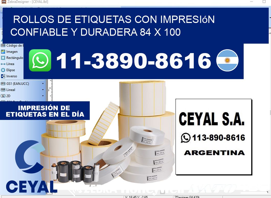 rollos de etiquetas con impresión confiable y duradera 84 x 100