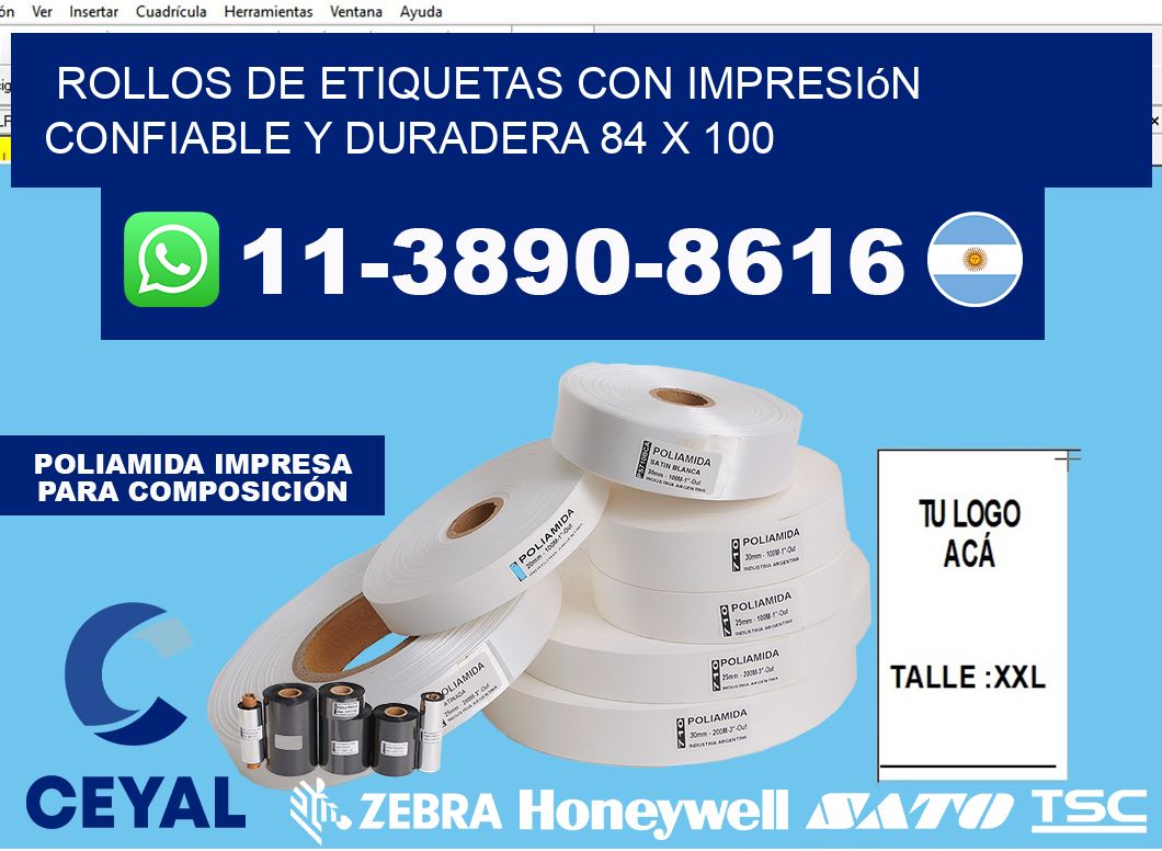 rollos de etiquetas con impresión confiable y duradera 84 x 100