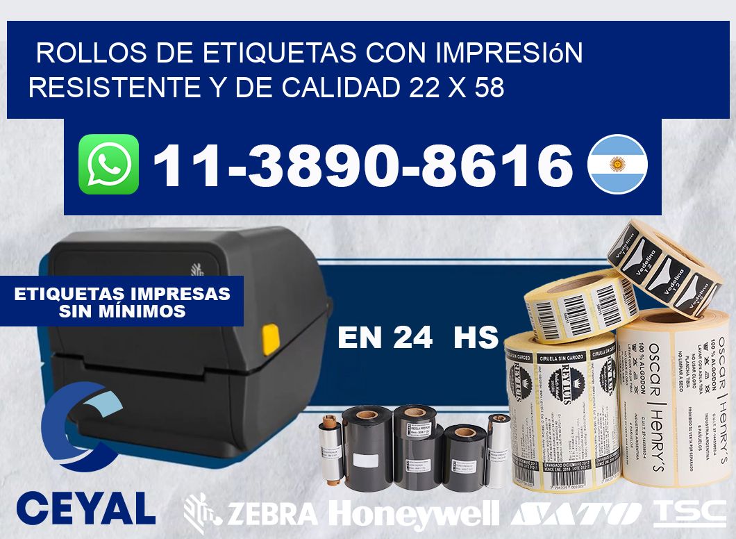 rollos de etiquetas con impresión resistente y de calidad 22 x 58