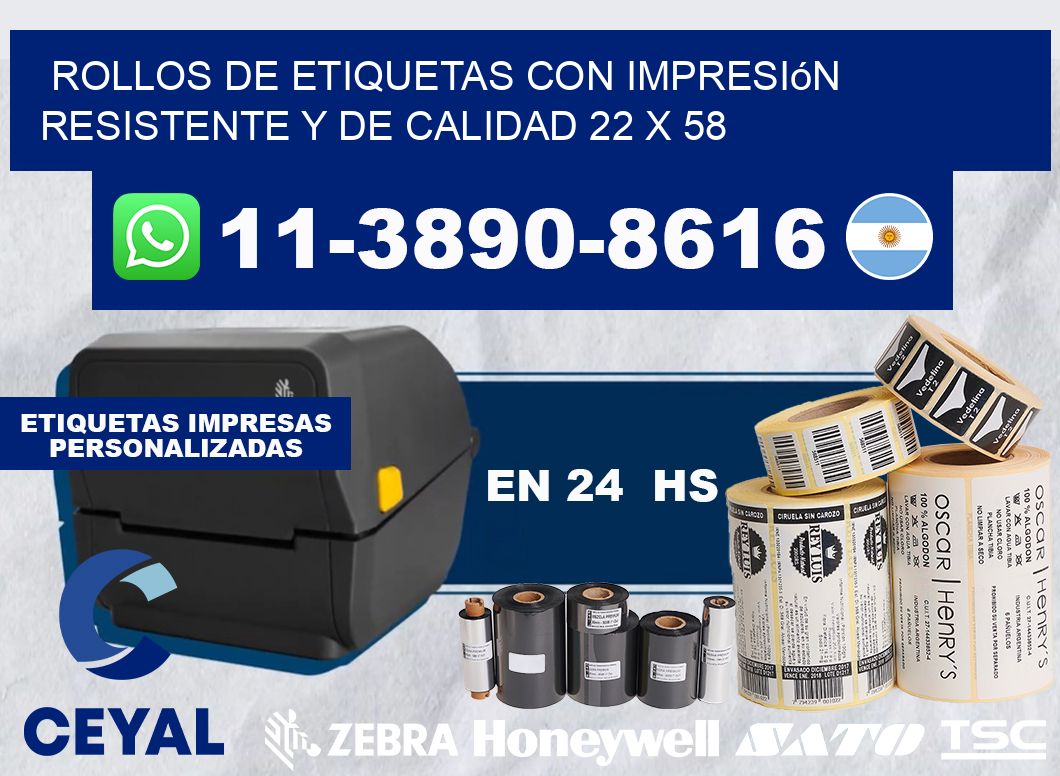 rollos de etiquetas con impresión resistente y de calidad 22 x 58