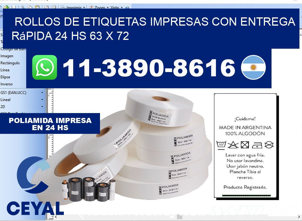 rollos de etiquetas impresas con entrega rápida 24 hs 63 x 72